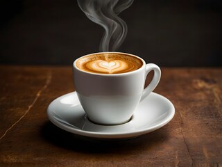 a cup of warm espresso coffee in the morning on the table