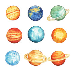 Celestial Watercolor Planets: A Vibrant Collection of Solar System Wonders