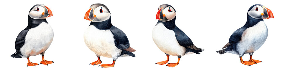 Serene and charming cartoon of an arctic puffin bird element  featuring the distinctive colorful...