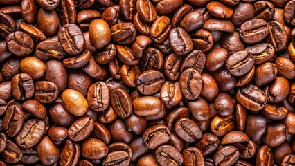 Fototapeta premium Close up of freshly roasted coffee beans, Coffee, Roasted, Beans, Brown, Aromatic, Texture, Background, Gourmet, Beverage