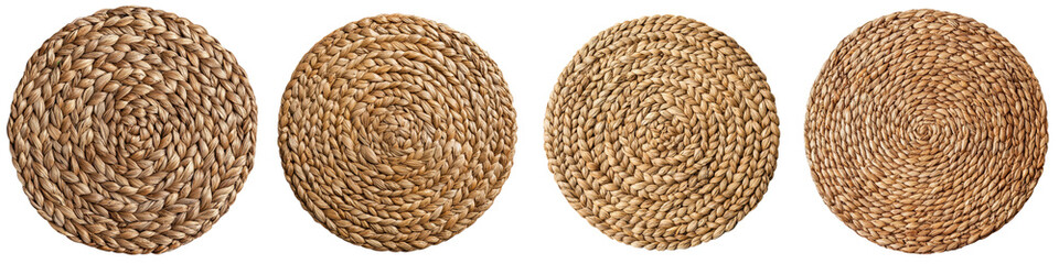 Handcrafted rattan placemats in various woven patterns and natural tones perfect for adding a touch of rustic elegance to your tabletop decor  These eco friendly