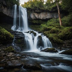 Obraz premium Photograph a waterfall from a low angle.