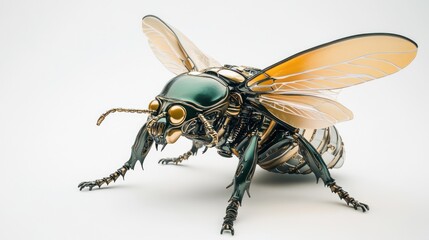 Fototapeta premium Metallic steampunk bee robot insect design.