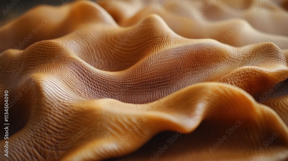 Poster textured waves of fabric create a mesmerizing visual illusion in soft golden hues, beautifully lit t