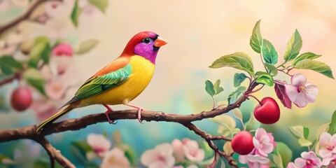 Colorful bird is perched on a branch