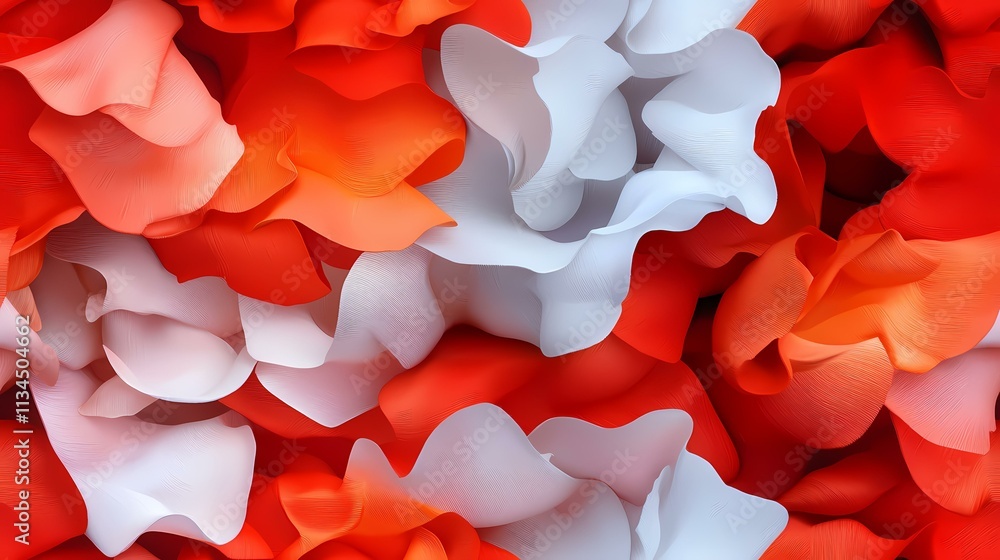Poster the image contains an abstract pattern of flowing, textured shapes in shades of orange and white.