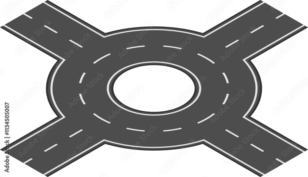 Poster circular road intersection featuring four connecting roads, promoting smooth traffic flow while enha