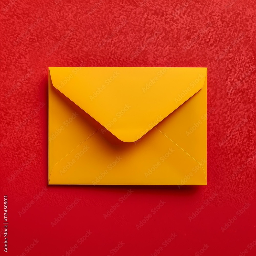 Poster closed yellow envelope on a red background representing sending messages, invitations, or notificati