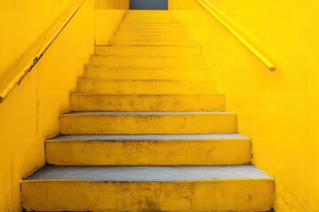 Yellow staircase leading upwards to success and achievement
