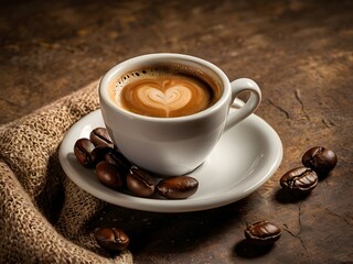 Fototapeta premium a cup of warm espresso coffee in the morning on the table