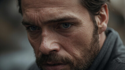 Obraz premium A man\'s intense expression conveys deep emotion and thoughtfulness in a candid moment