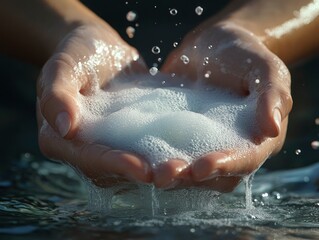Fototapeta premium Cupped Hands Holding Soap Foam