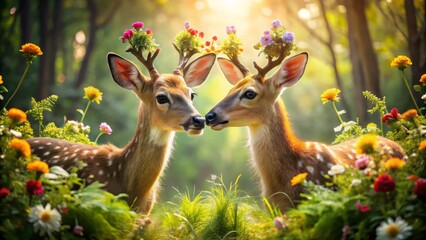 Cute Valentine's Deer Scrapbook Kit: Adorable Woodland Critters, Romantic Forest,  Heart-Shaped Elements, Digital Papers, Printable Stickers