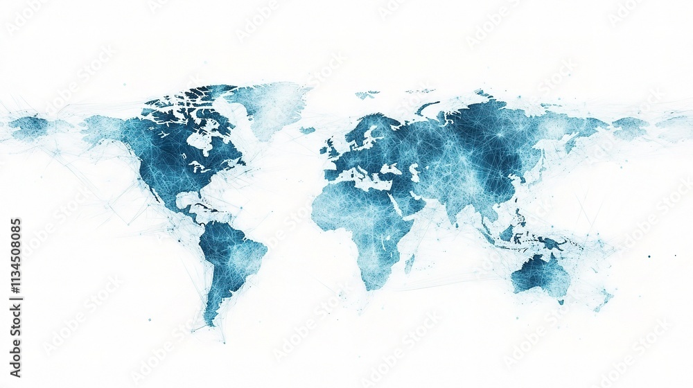Poster world map overlay with financial data and graphical elements
