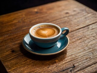 Obraz premium a cup of warm espresso coffee in the morning on the table