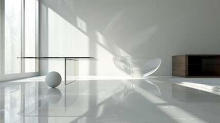 Transparent logo on a smooth glass surface, minimalist look
