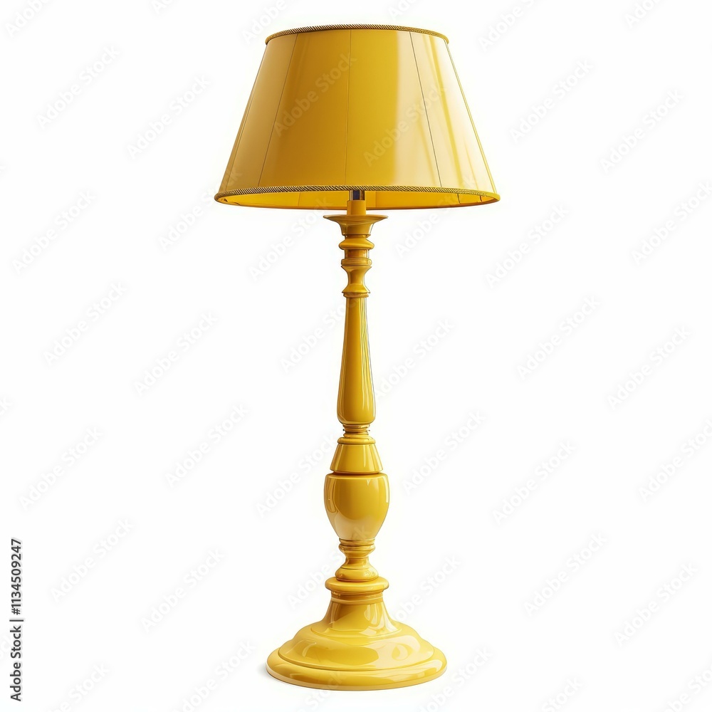 Poster yellow lamp with golden border illuminating white background representing design and elegance