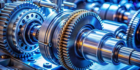 EV Traction Drive Assembly: Worm's Eye View of Electric Vehicle Powertrain, High-Resolution Close-up Photography, Automotive Engineering, Electric Motor, Gearbox