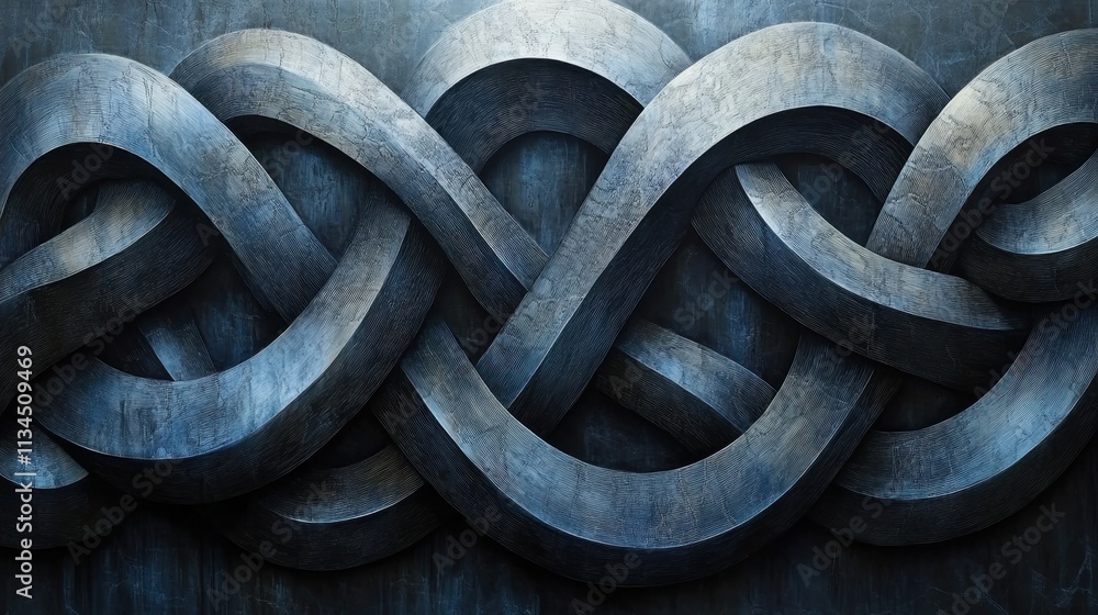 Poster intricate blue metallic knots create a mesmerizing pattern on a textured background, evoking a sense