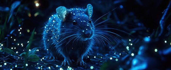 Small black mouse with glowing eyes