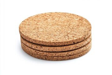A stylish set of cork coasters adds a natural touch to your home decor. Practical and eco-friendly choice for any table setting. Ideal for protecting surfaces. Generative AI