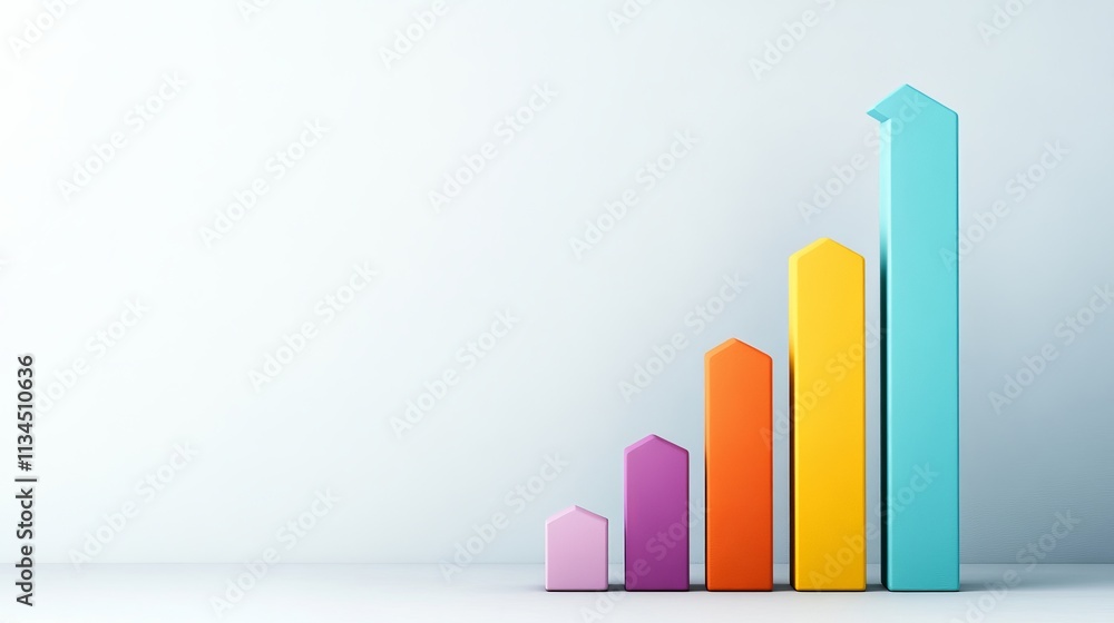 Poster colorful growth chart displaying increasing values representing business success, progress, and econ