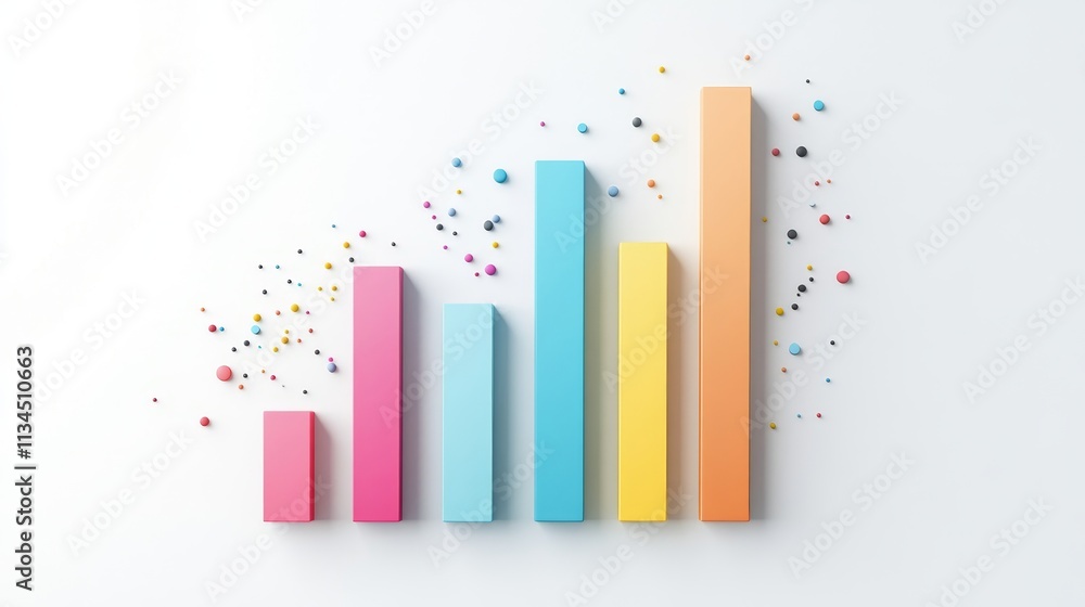 Poster colorful 3d graph visualization with vibrant bars and decorative elements on a white background idea