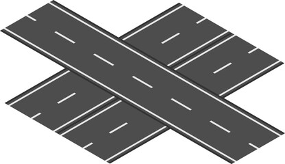 Fototapeta premium Intersecting roads forming an x shape with white lane markings on a clean white background, effectively representing intersection and transportation concepts