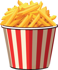 French fries overflowing a red and white striped cardboard container