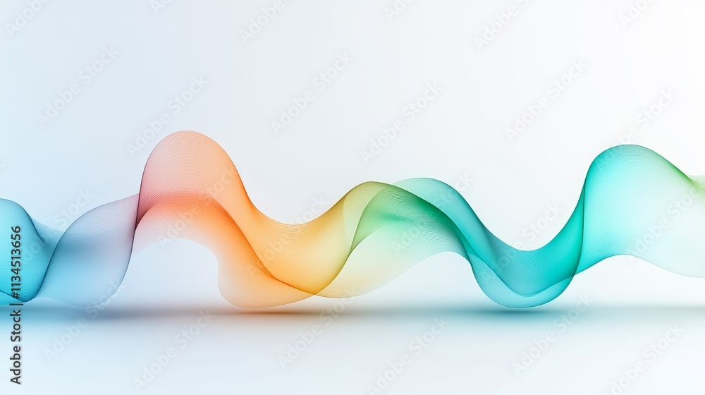 Poster abstract colorful waves in soft gradients on a white background, representing fluid motion and artis
