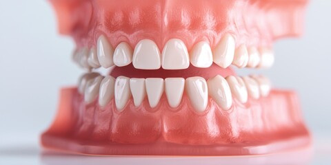 Obraz premium Realistic dental model showcasing detailed human teeth and gums, perfect for educational purposes, dental clinics, or oral health presentations in vibrant colors and material textures.