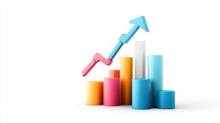 Colorful Bar Charts and Graphs with Upward Trend Arrow Representing Business Growth and Financial Success in Modern Data Visualization Style