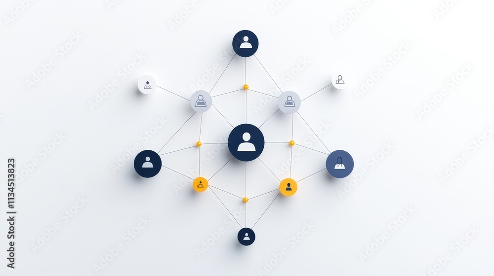Aufkleber network visualization of people connections using abstract icons representing collaboration and rela