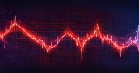 glowing digital waveforms fluctuating in sync with a pulsating grid background, representing the heartbeat of artificial intelligence