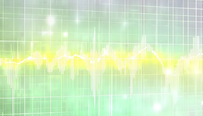 glowing digital waveforms fluctuating in sync with a pulsating grid background, representing the heartbeat of artificial intelligence