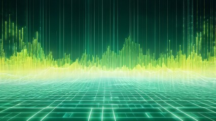 glowing digital waveforms fluctuating in sync with a pulsating grid background, representing the heartbeat of artificial intelligence