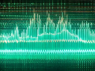 glowing digital waveforms fluctuating in sync with a pulsating grid background, representing the heartbeat of artificial intelligence