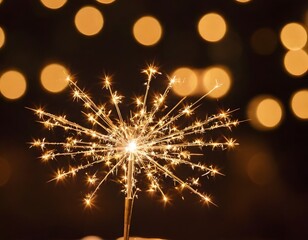Fototapeta premium Shining burning golden sparkles on golden bokeh background new year eve 2025 Christmas wedding anniversary birthday valentines day party celebration