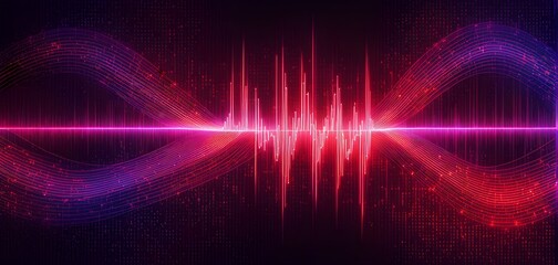 glowing digital waveforms fluctuating in sync with a pulsating grid background, representing the heartbeat of artificial intelligence