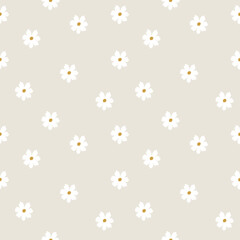 Daisy seamless pattern vector on a beige background