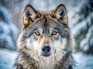Obraz premium Minnesota's majestic gray wolf, captured in stunning macro detail; a breathtaking wildlife close-up.