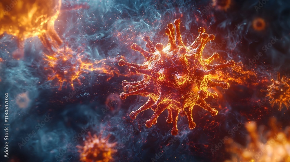 Aufkleber glowing virus particle breaks through shielding light symbolizing ongoing struggle between innovatio