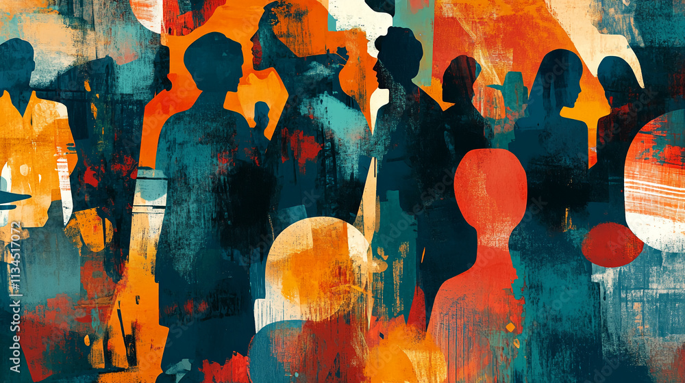 Leinwandbilder vibrant abstract representation of a crowd in an urban setting during the evening hours