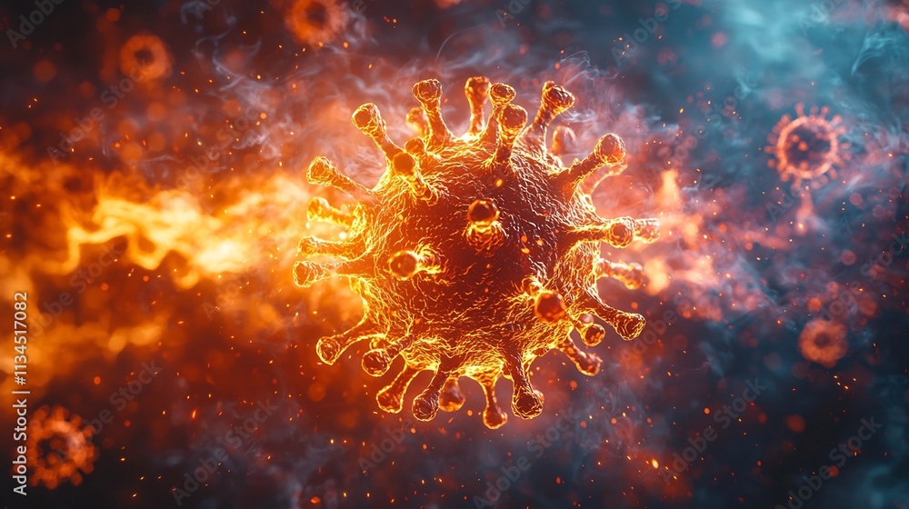 Aufkleber glowing viral particle breaking through protective shield symbolizing ongoing struggle between innov