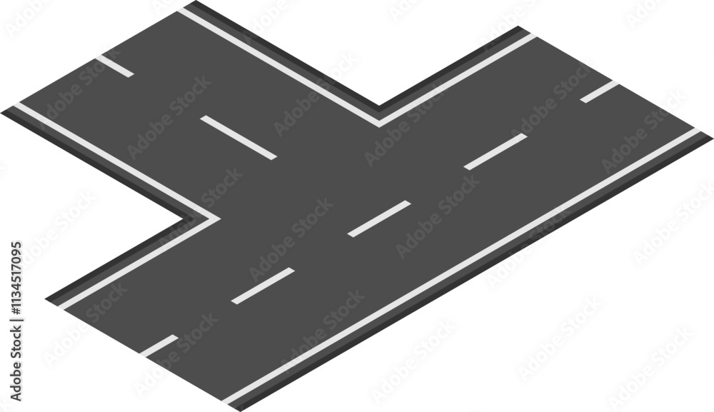Poster y shaped two lane road branching off in different directions, featuring white dashed lines that clea