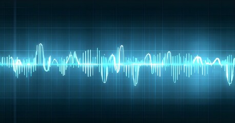 glowing digital waveforms fluctuating in sync with a pulsating grid background, representing the heartbeat of artificial intelligence