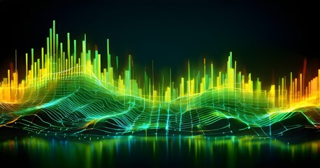 glowing digital waveforms fluctuating in sync with a pulsating grid background, representing the heartbeat of artificial intelligence