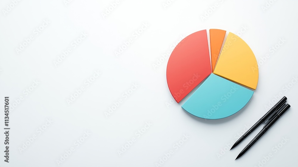 Aufkleber colorful pie chart on a white background with two black pens, ideal for data analysis and presentati