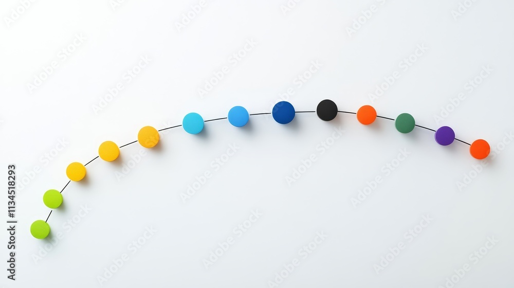 Aufkleber colorful round shapes arranged in a semi-circular line on a minimalist background showcasing vibrant