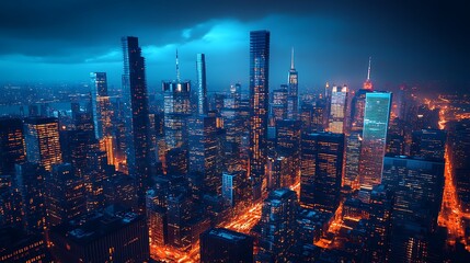 Obraz premium Nighttime cityscape new york aerial view urban environment skyline